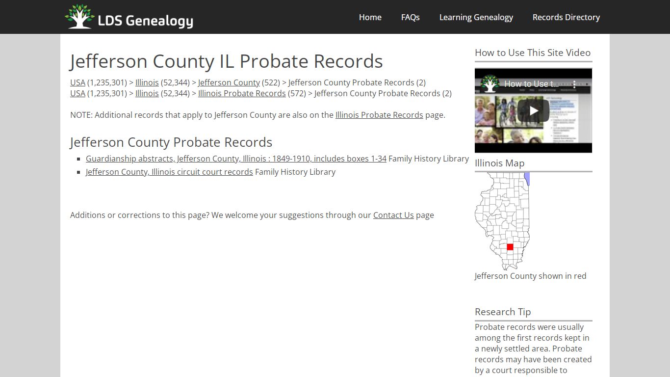 Jefferson County IL Probate Records - LDS Genealogy